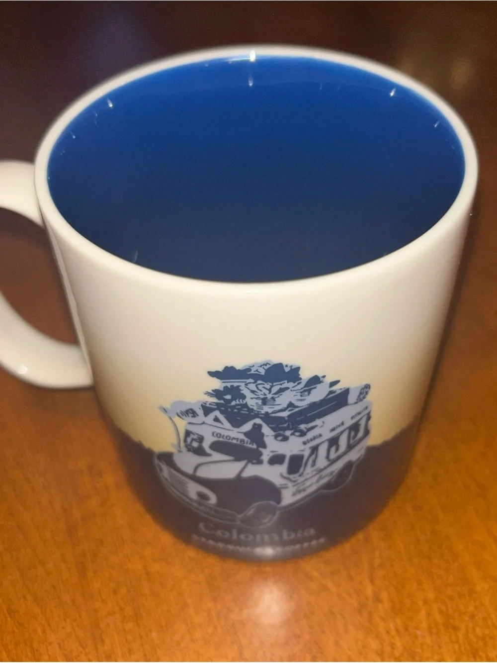 Starbucks Colombia Blue White Gold Ceramic Coffee Mug 2015 discontinued